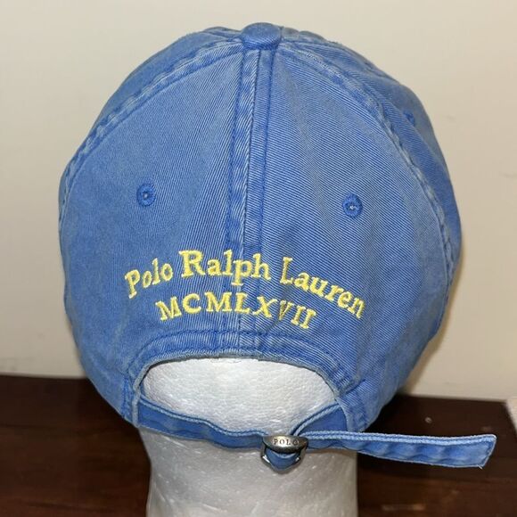 Polo Ralph Lauren Big Embroidered #3 w/ Pony Blue Yellow Chino Baseball Cap Hat - Picture 4 of 5